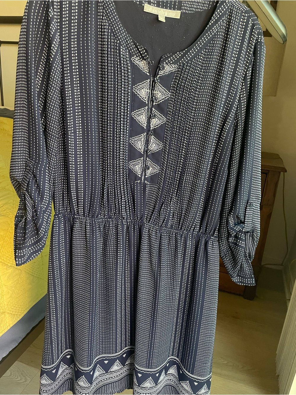 Daniel Rainn Navy and White Printed Midi Dress